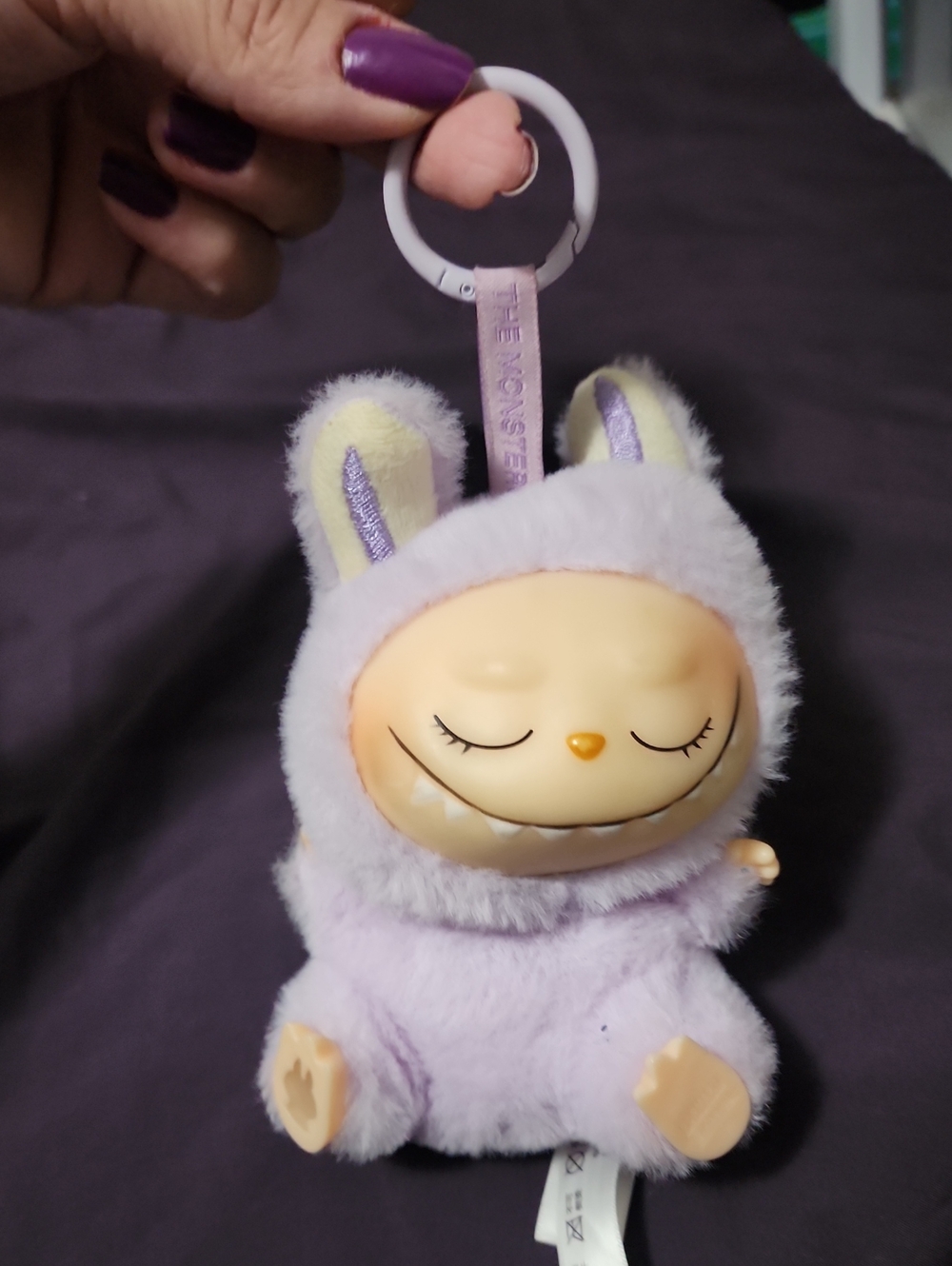 Plush Bunny Character Keyring - Lavender Sleepy Face